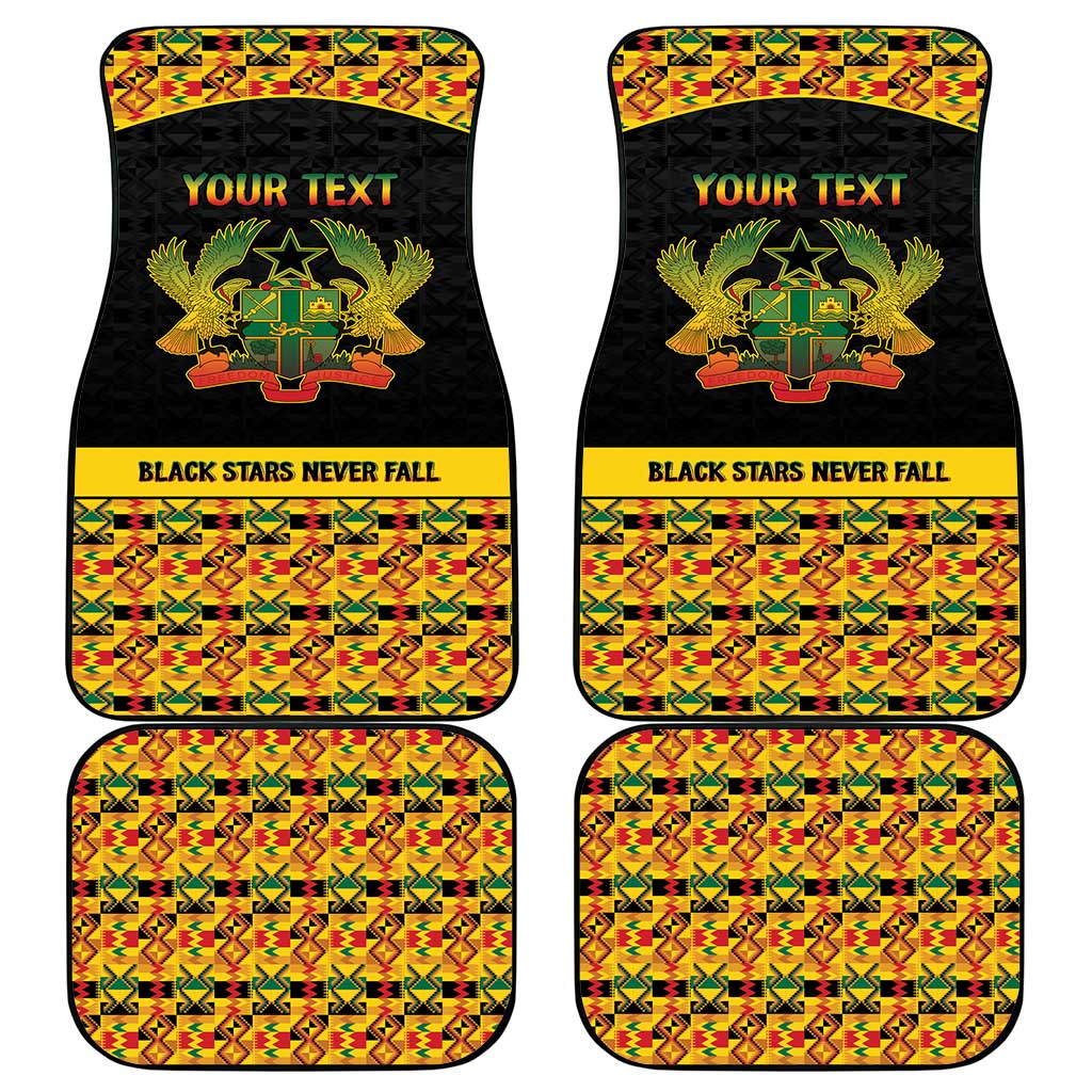 Personalized Afro Ghana Football Car Mats Black Stars Never Fall - Kente Pattern - Wonder Print Shop