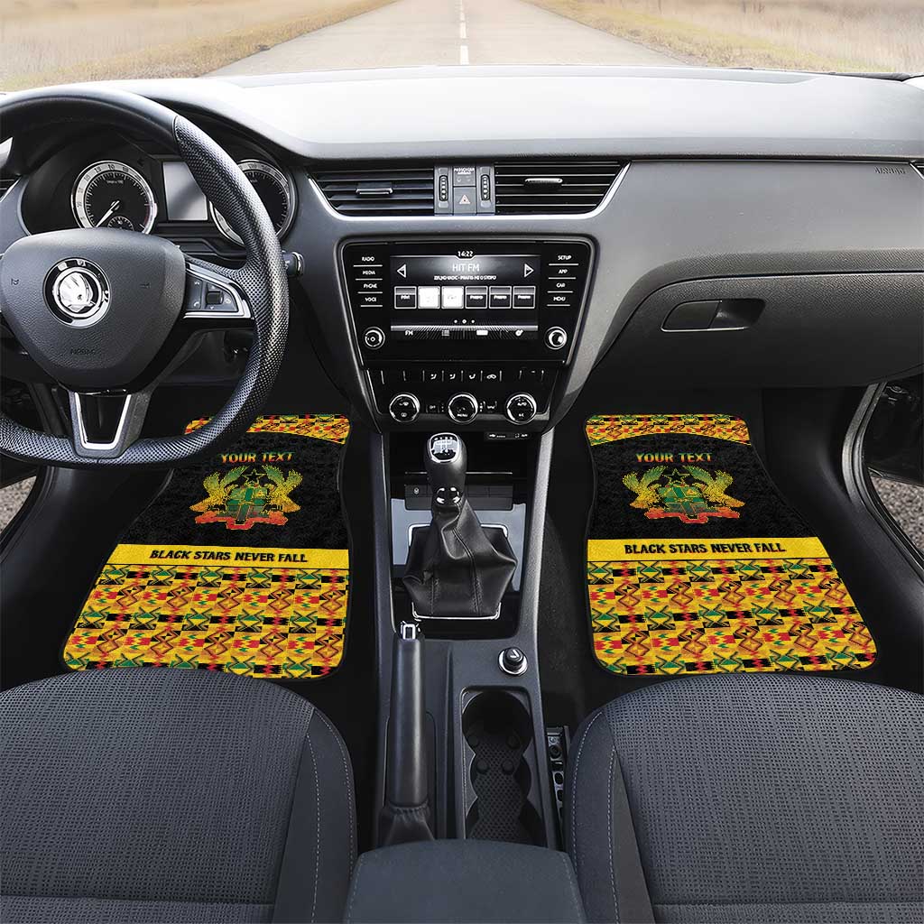 Personalized Afro Ghana Football Car Mats Black Stars Never Fall - Kente Pattern - Wonder Print Shop