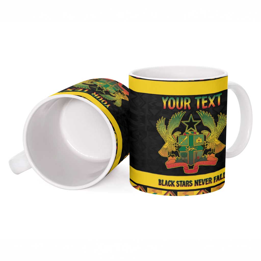 Personalized Afro Ghana Football Ceramic Mug Black Stars Never Fall - Kente Pattern - Wonder Print Shop