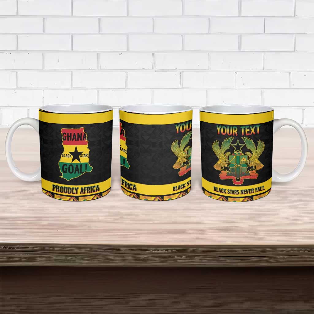 Personalized Afro Ghana Football Ceramic Mug Black Stars Never Fall - Kente Pattern - Wonder Print Shop