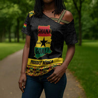 Personalized Afro Ghana Football Cross Shoulder Shirt Black Stars Never Fall - Kente Pattern - Wonder Print Shop