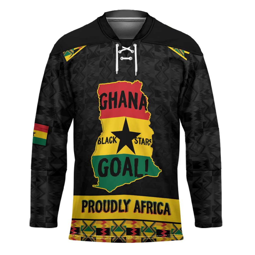 Personalized Afro Ghana Football Hockey Jersey Black Stars Never Fall - Kente Pattern - Wonder Print Shop