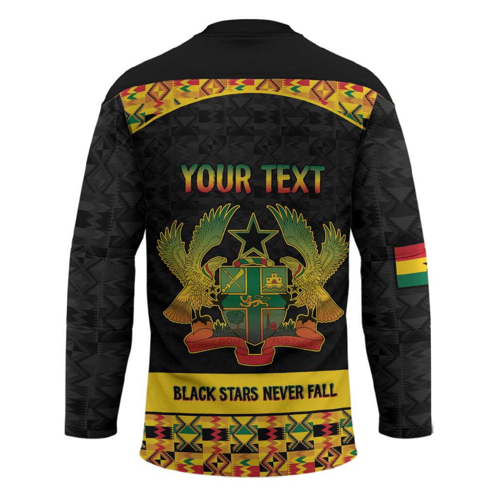 Personalized Afro Ghana Football Hockey Jersey Black Stars Never Fall - Kente Pattern - Wonder Print Shop