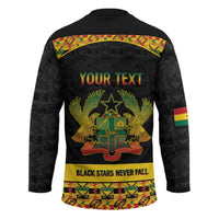 Personalized Afro Ghana Football Hockey Jersey Black Stars Never Fall - Kente Pattern - Wonder Print Shop