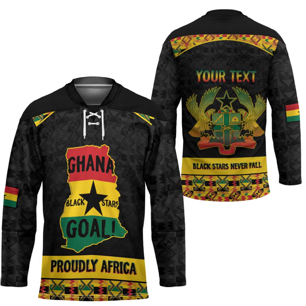 Personalized Afro Ghana Football Hockey Jersey Black Stars Never Fall - Kente Pattern - Wonder Print Shop