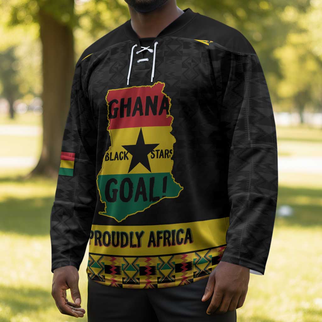 Personalized Afro Ghana Football Hockey Jersey Black Stars Never Fall - Kente Pattern - Wonder Print Shop