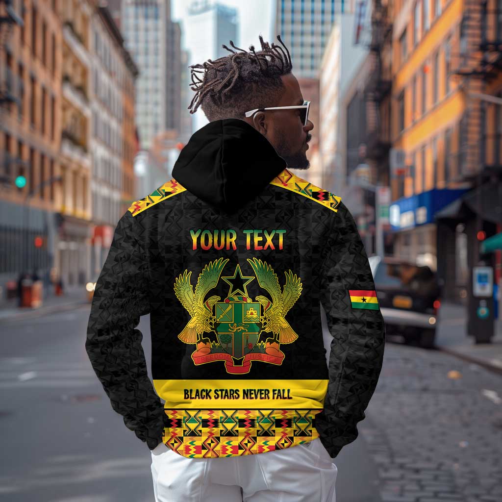 Personalized Afro Ghana Football Hoodie Black Stars Never Fall - Kente Pattern - Wonder Print Shop