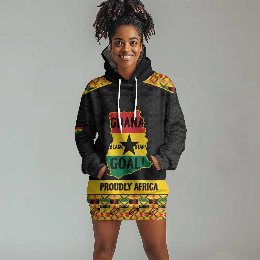 Personalized Afro Ghana Football Hoodie Dress Black Stars Never Fall - Kente Pattern - Wonder Print Shop