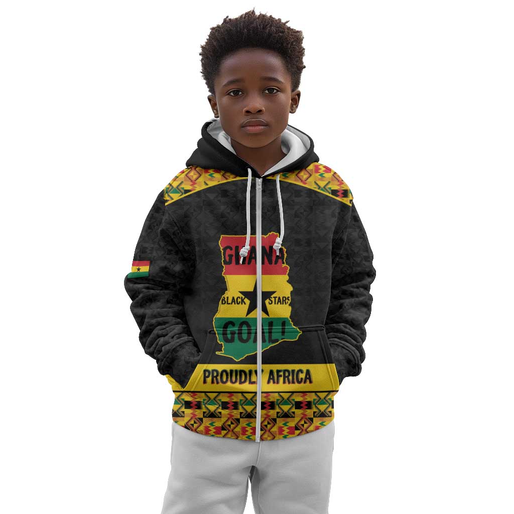 Personalized Afro Ghana Football Kid Hoodie Black Stars Never Fall - Kente Pattern - Wonder Print Shop