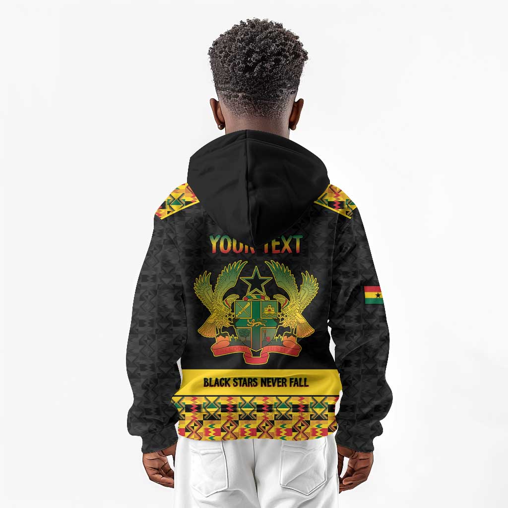 Personalized Afro Ghana Football Kid Hoodie Black Stars Never Fall - Kente Pattern - Wonder Print Shop