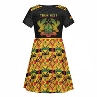 Personalized Afro Ghana Football Kid Short Sleeve Dress Black Stars Never Fall - Kente Pattern LT15