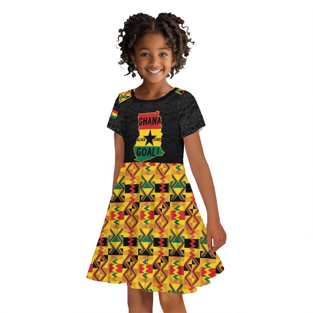 Personalized Afro Ghana Football Kid Short Sleeve Dress Black Stars Never Fall - Kente Pattern LT15