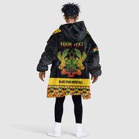 Personalized Afro Ghana Football Kid Wearable Blanket Hoodie Black Stars Never Fall - Kente Pattern - Wonder Print Shop