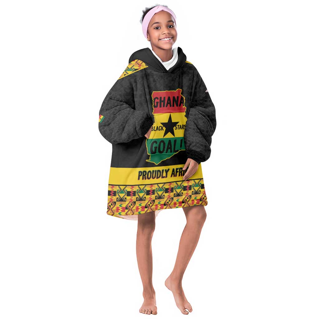 Personalized Afro Ghana Football Kid Wearable Blanket Hoodie Black Stars Never Fall - Kente Pattern - Wonder Print Shop