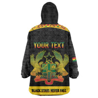Personalized Afro Ghana Football Kid Wearable Blanket Hoodie Black Stars Never Fall - Kente Pattern - Wonder Print Shop