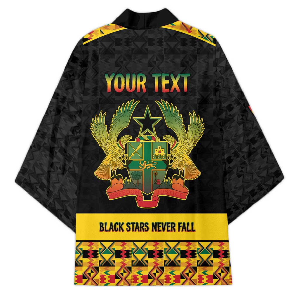 Personalized Afro Ghana Football Kimono Black Stars Never Fall - Kente Pattern - Wonder Print Shop