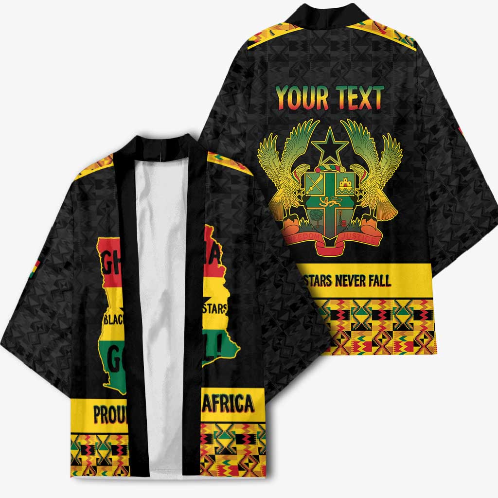 Personalized Afro Ghana Football Kimono Black Stars Never Fall - Kente Pattern - Wonder Print Shop
