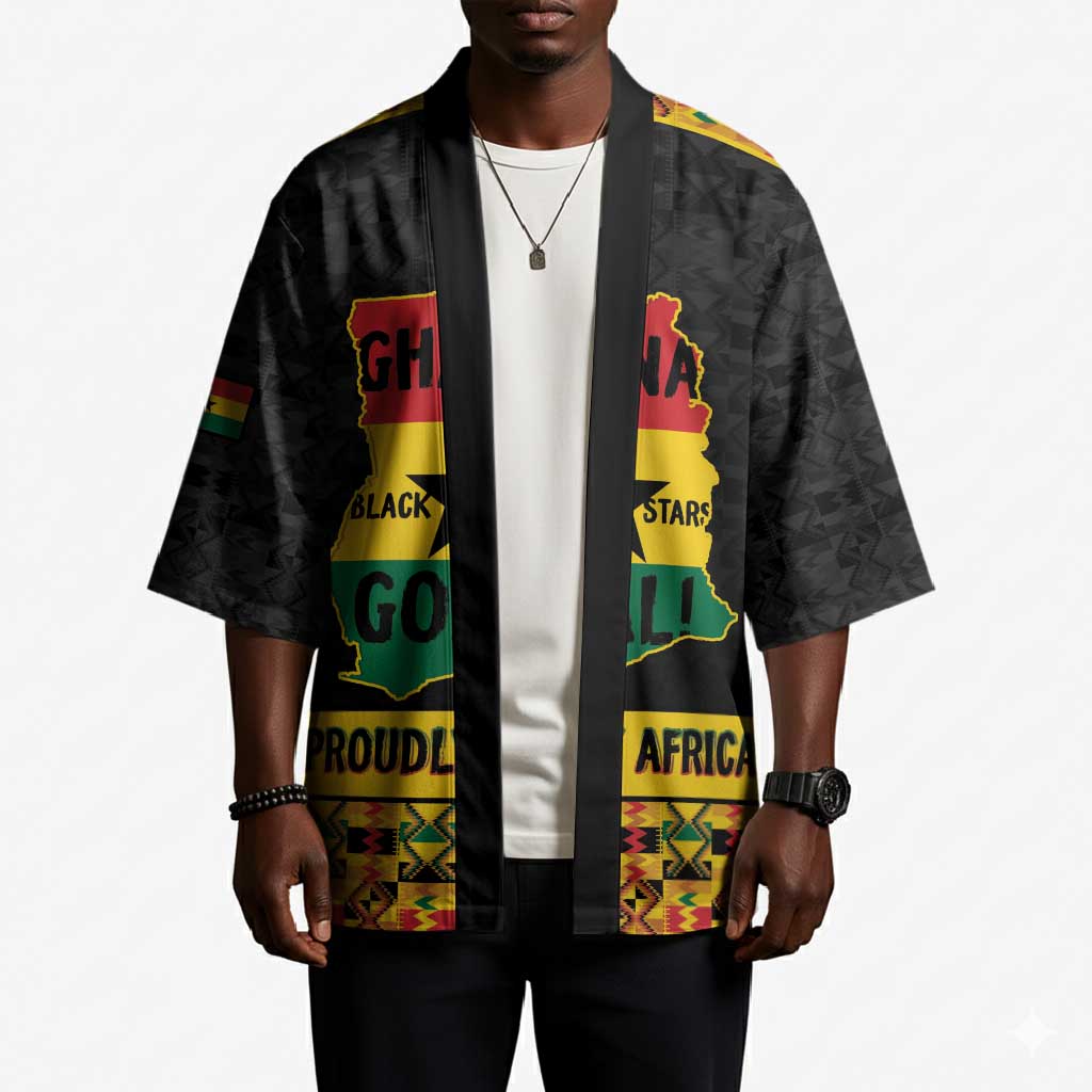 Personalized Afro Ghana Football Kimono Black Stars Never Fall - Kente Pattern - Wonder Print Shop