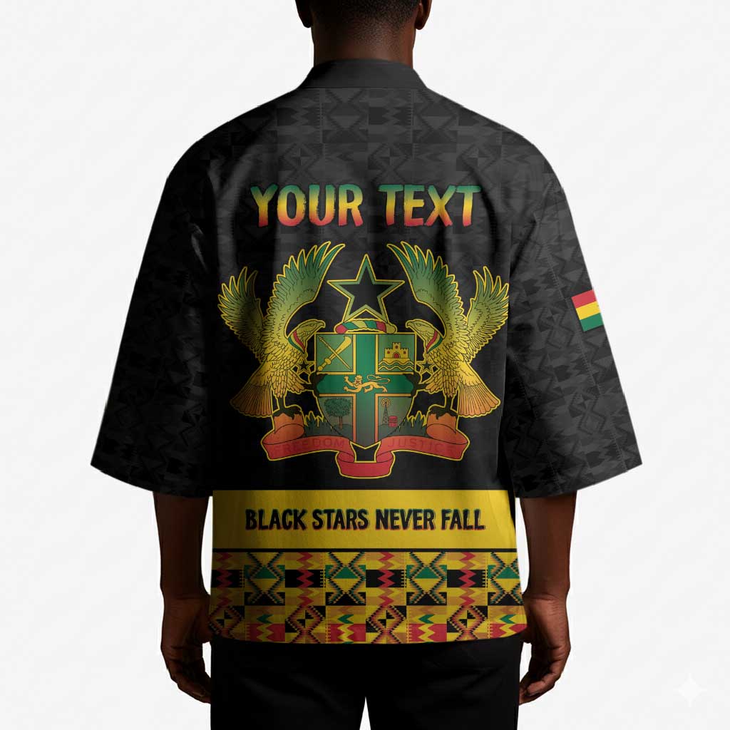 Personalized Afro Ghana Football Kimono Black Stars Never Fall - Kente Pattern - Wonder Print Shop