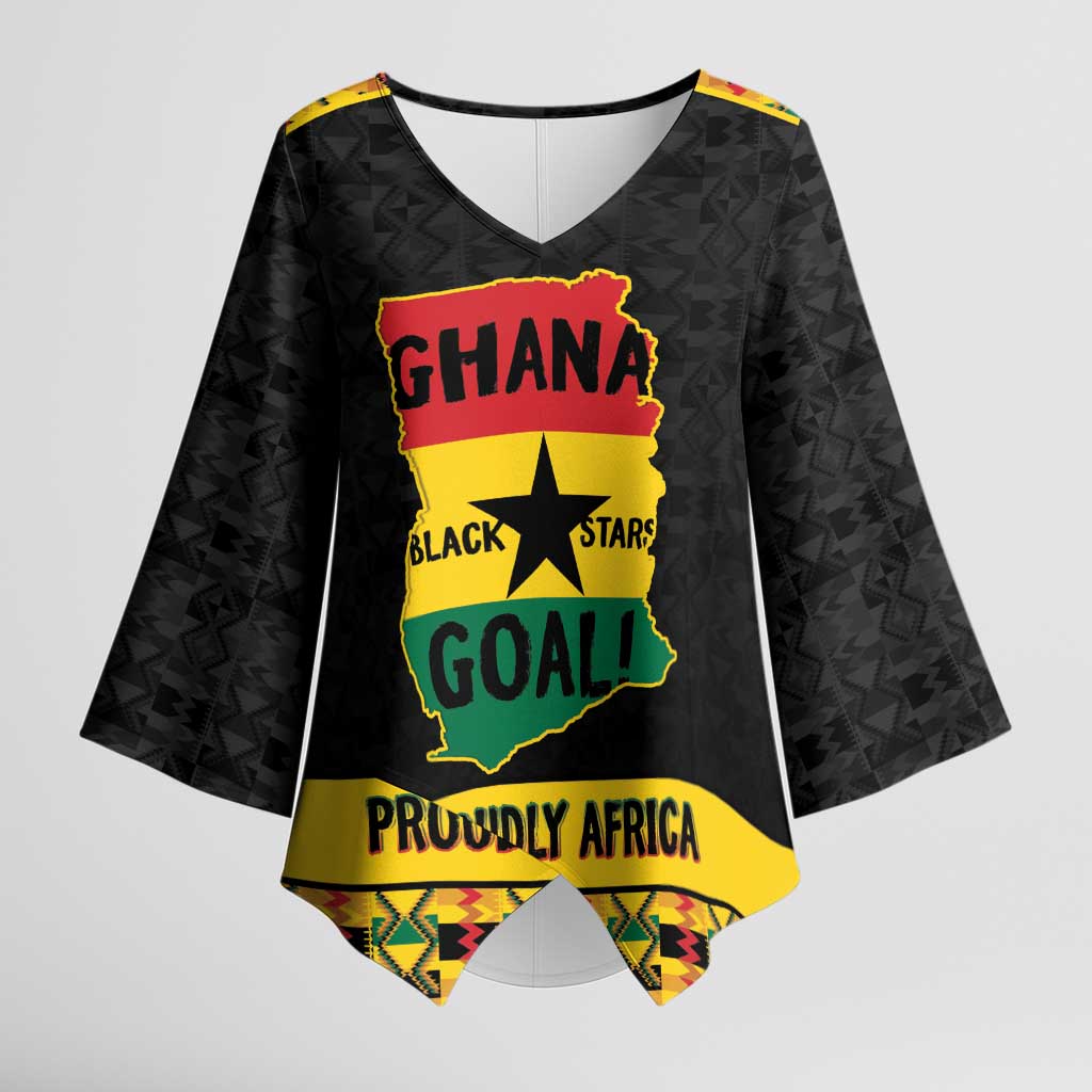 Personalized Afro Ghana Football Kimono Sleeve Blouse Black Stars Never Fall - Kente Pattern - Wonder Print Shop