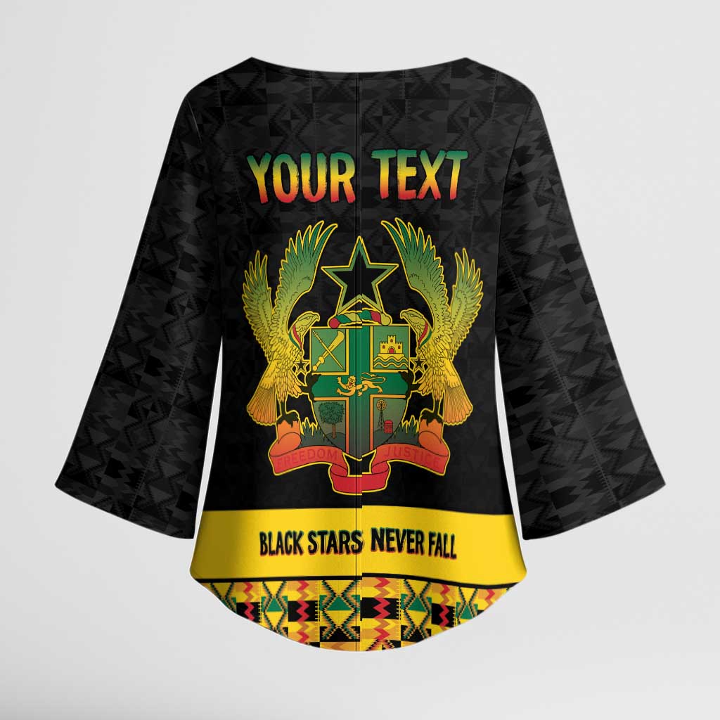 Personalized Afro Ghana Football Kimono Sleeve Blouse Black Stars Never Fall - Kente Pattern - Wonder Print Shop