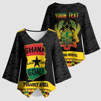 Personalized Afro Ghana Football Kimono Sleeve Blouse Black Stars Never Fall - Kente Pattern - Wonder Print Shop