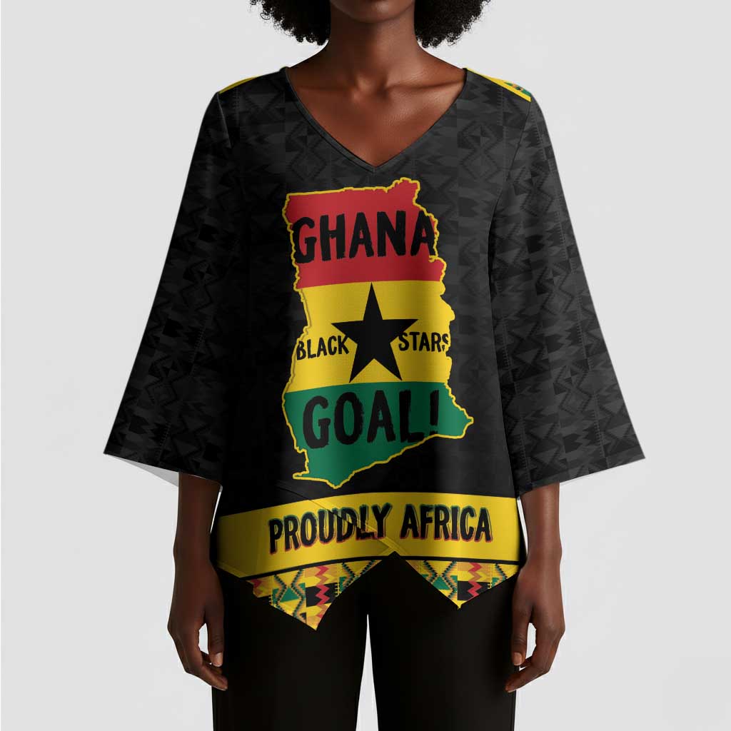 Personalized Afro Ghana Football Kimono Sleeve Blouse Black Stars Never Fall - Kente Pattern - Wonder Print Shop