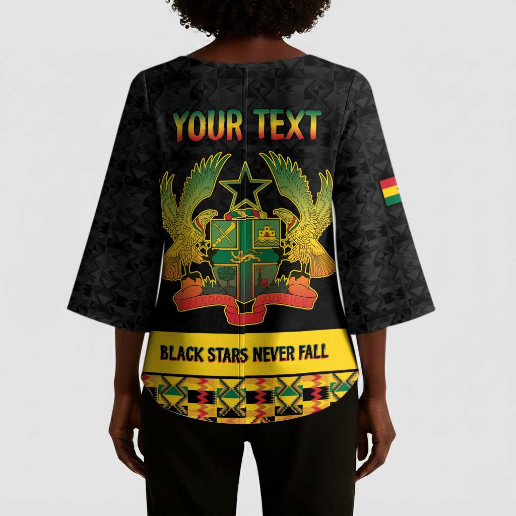 Personalized Afro Ghana Football Kimono Sleeve Blouse Black Stars Never Fall - Kente Pattern - Wonder Print Shop