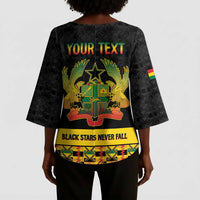 Personalized Afro Ghana Football Kimono Sleeve Blouse Black Stars Never Fall - Kente Pattern - Wonder Print Shop