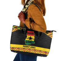 Afro Ghana Football Leather Tote Bag Black Stars Never Fall - Kente Pattern - Wonder Print Shop