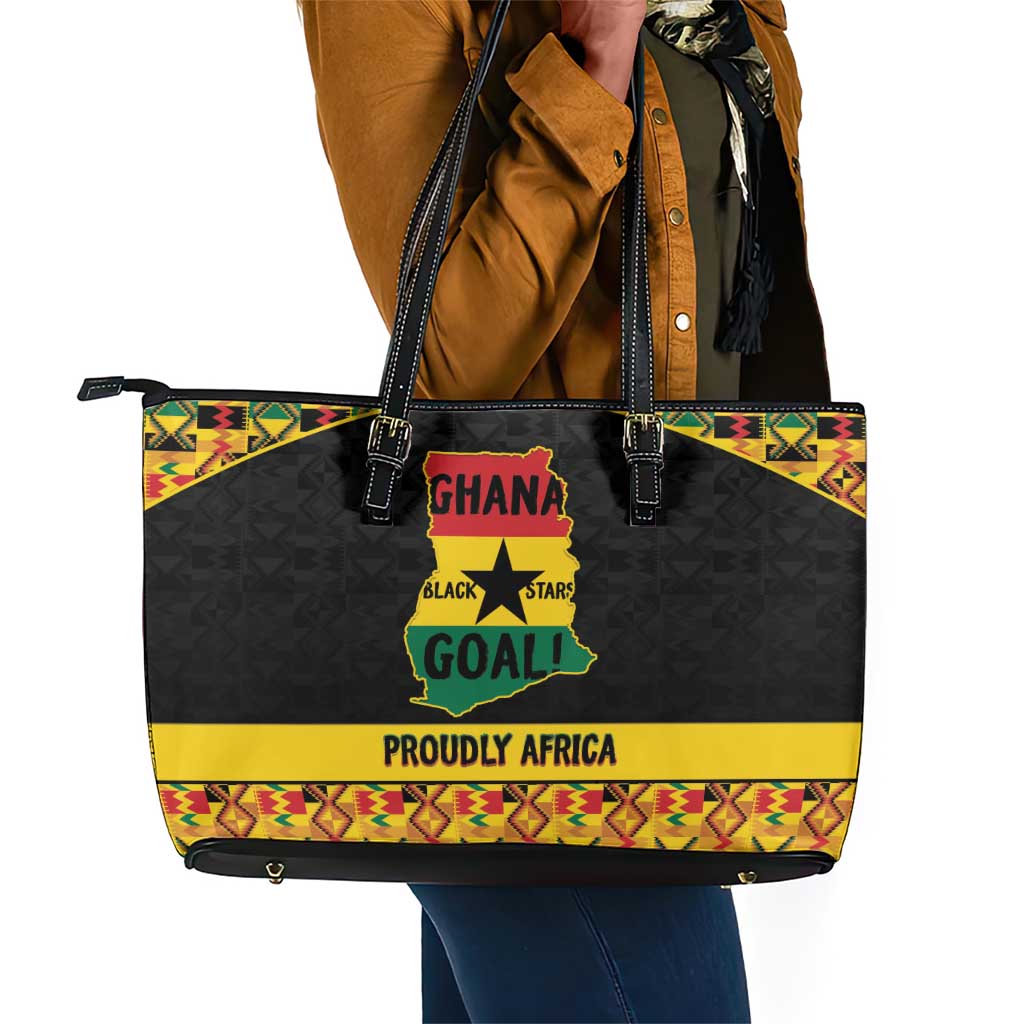 Afro Ghana Football Leather Tote Bag Black Stars Never Fall - Kente Pattern - Wonder Print Shop