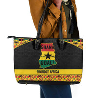 Afro Ghana Football Leather Tote Bag Black Stars Never Fall - Kente Pattern - Wonder Print Shop