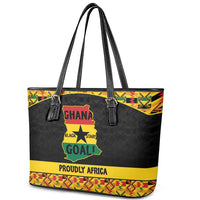 Afro Ghana Football Leather Tote Bag Black Stars Never Fall - Kente Pattern - Wonder Print Shop