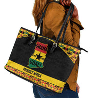 Afro Ghana Football Leather Tote Bag Black Stars Never Fall - Kente Pattern - Wonder Print Shop