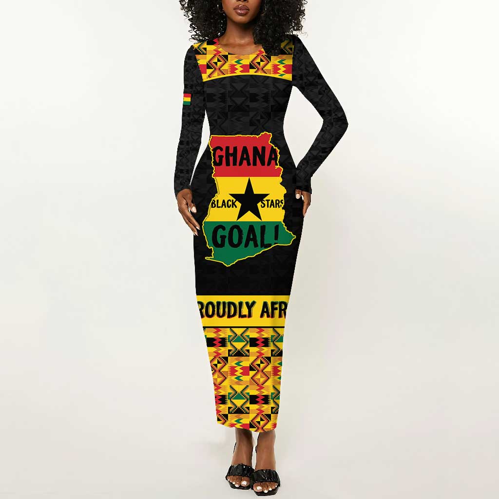 Personalized Afro Ghana Football Long Sleeve Bodycon Dress Black Stars Never Fall - Kente Pattern - Wonder Print Shop