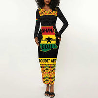 Personalized Afro Ghana Football Long Sleeve Bodycon Dress Black Stars Never Fall - Kente Pattern - Wonder Print Shop