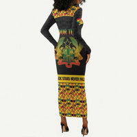 Personalized Afro Ghana Football Long Sleeve Bodycon Dress Black Stars Never Fall - Kente Pattern - Wonder Print Shop
