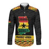 Personalized Afro Ghana Football Long Sleeve Button Shirt Black Stars Never Fall - Kente Pattern - Wonder Print Shop