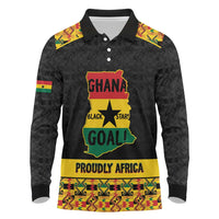 Personalized Afro Ghana Football Long Sleeve Polo Shirt Black Stars Never Fall - Kente Pattern - Wonder Print Shop