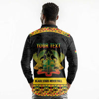 Personalized Afro Ghana Football Long Sleeve Polo Shirt Black Stars Never Fall - Kente Pattern - Wonder Print Shop