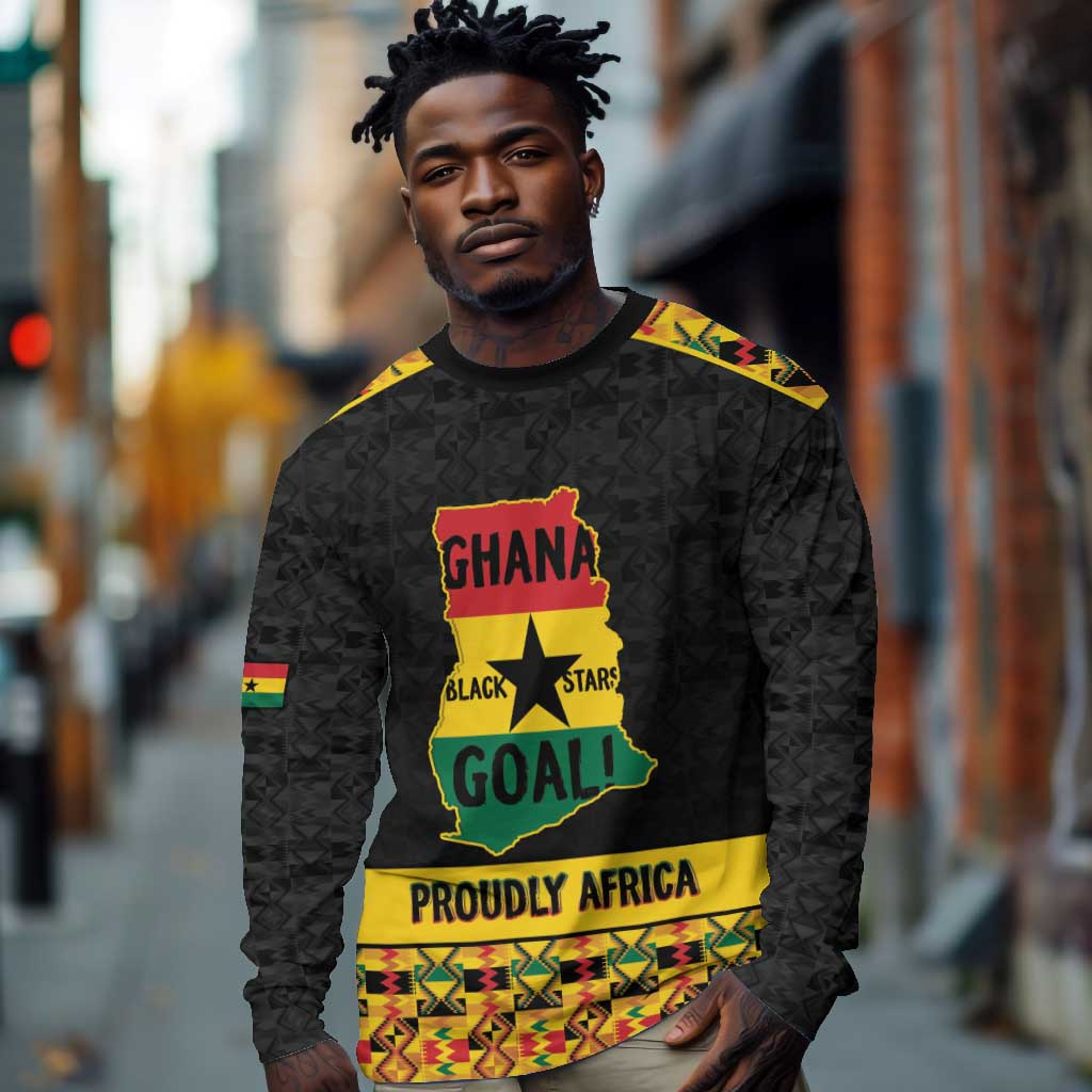 Personalized Afro Ghana Football Long Sleeve Shirt Black Stars Never Fall - Kente Pattern - Wonder Print Shop