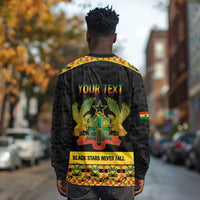 Personalized Afro Ghana Football Long Sleeve Shirt Black Stars Never Fall - Kente Pattern - Wonder Print Shop