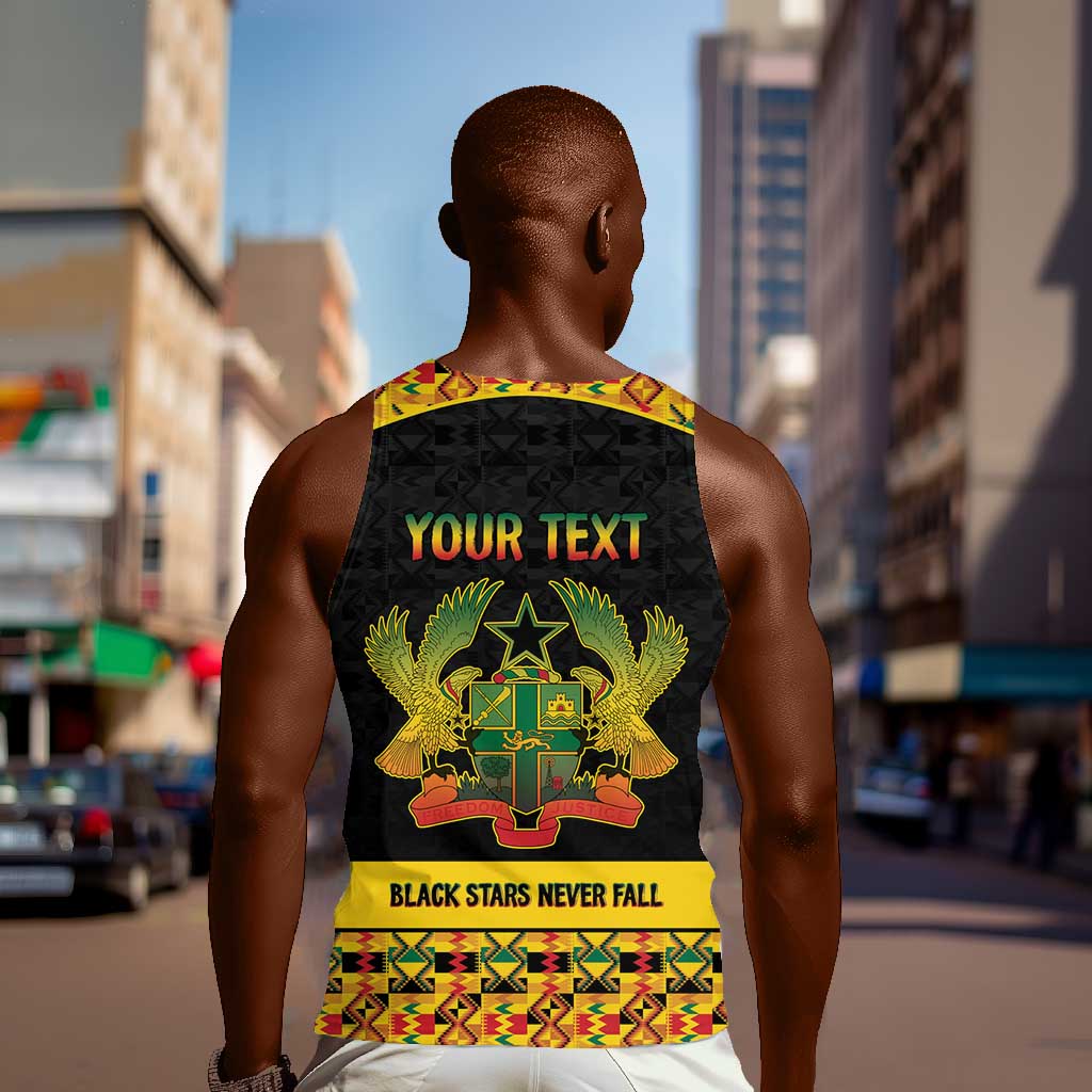 Personalized Afro Ghana Football Men Tank Top Black Stars Never Fall - Kente Pattern - Wonder Print Shop