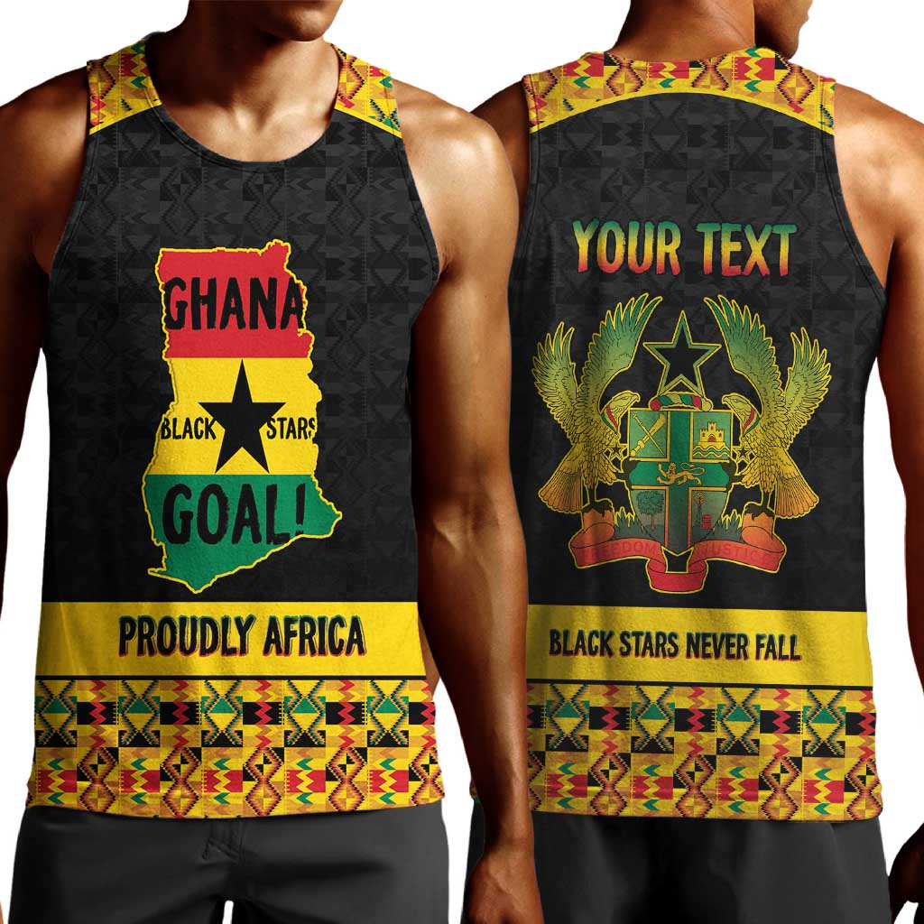 Personalized Afro Ghana Football Men Tank Top Black Stars Never Fall - Kente Pattern - Wonder Print Shop