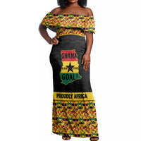 Personalized Afro Ghana Football Off Shoulder Maxi Dress Black Stars Never Fall - Kente Pattern - Wonder Print Shop