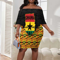 Personalized Afro Ghana Football Off Shoulder Short Dress Black Stars Never Fall - Kente Pattern - Wonder Print Shop