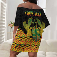 Personalized Afro Ghana Football Off Shoulder Short Dress Black Stars Never Fall - Kente Pattern - Wonder Print Shop