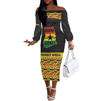 Personalized Afro Ghana Football Off The Shoulder Long Sleeve Dress Black Stars Never Fall - Kente Pattern - Wonder Print Shop