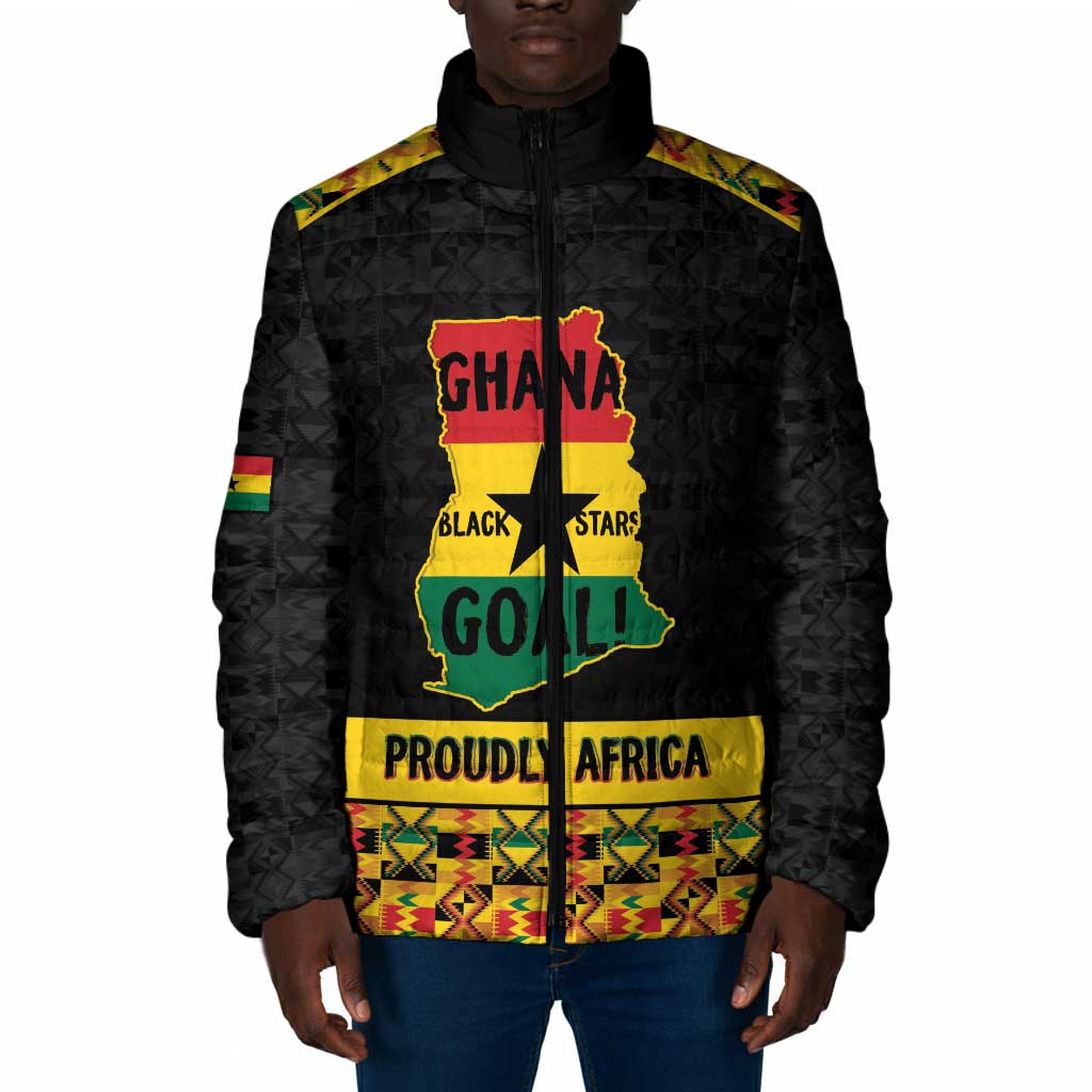 Personalized Afro Ghana Football Padded Jacket Black Stars Never Fall - Kente Pattern - Wonder Print Shop