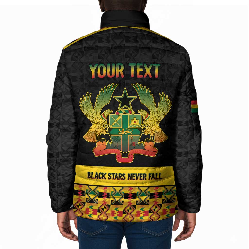 Personalized Afro Ghana Football Padded Jacket Black Stars Never Fall - Kente Pattern - Wonder Print Shop